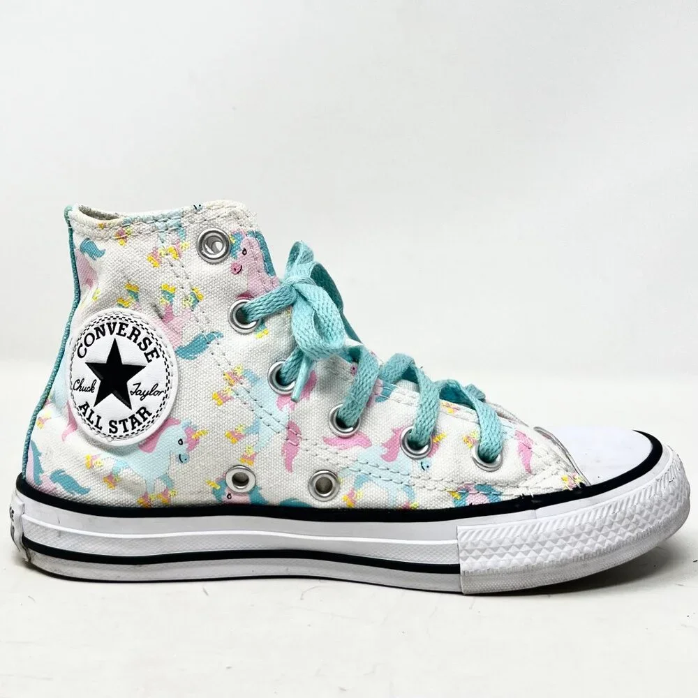 Girls Converse All‎ Star High Top Sneakers White/Multi Unicorns Size 12